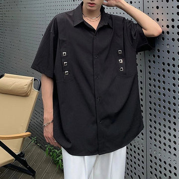 AIDASE  -  Summer New Men's Solid Color Stitching Short-Sleeved Shirt Korean Style Fashion Trend Street Loose Casual Simple Men's Tops aidase-shop
